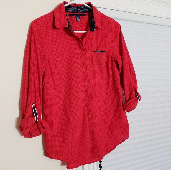Tommy Hilfiger Tops - Tommy Hilfiger Red Button Down with Navy Accents